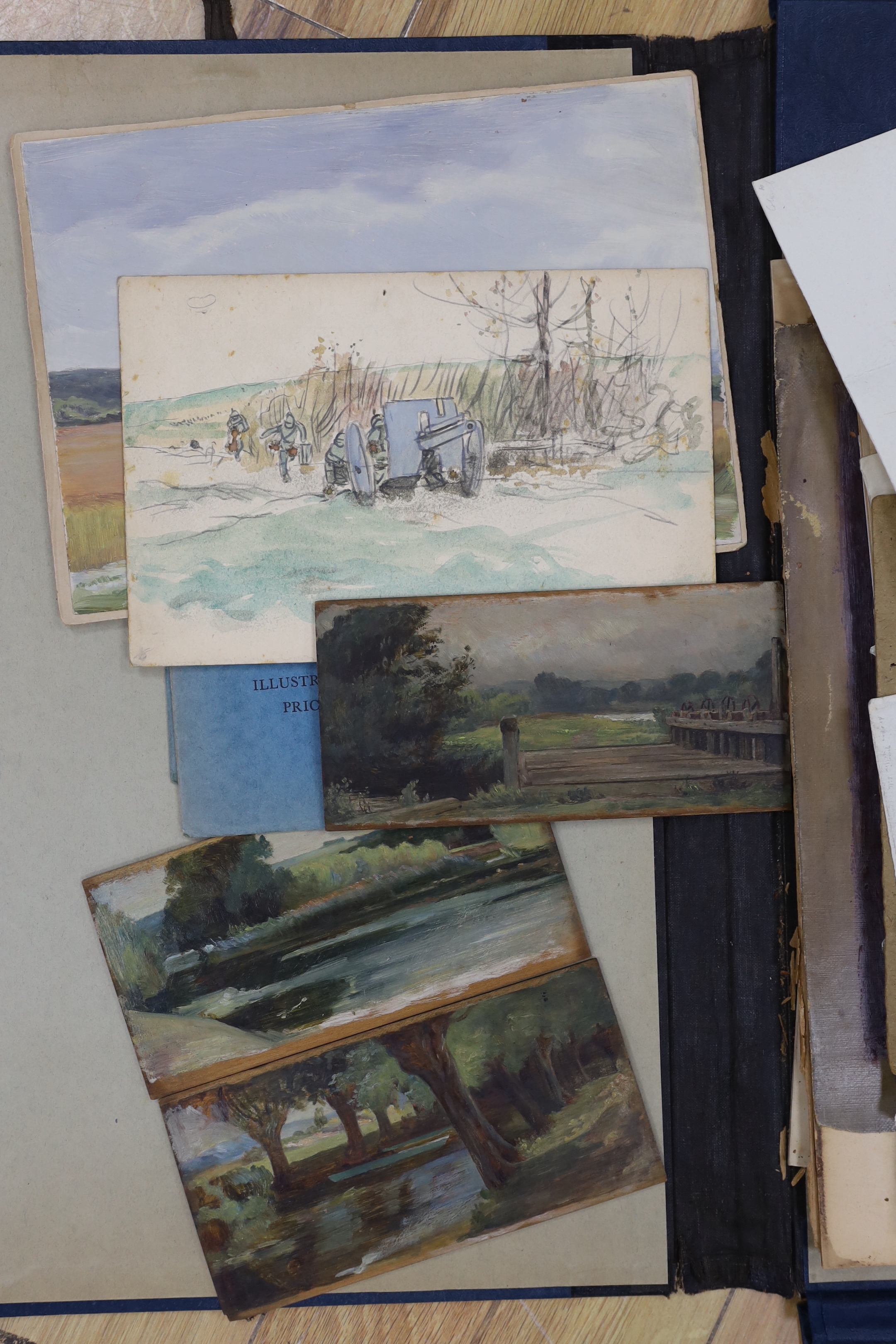 Augustus Wells , Henry Tanworth Wells and G.P. Boyce (1841-1893), folio of assorted oil and watercolour sketches, together with works by other hands, mostly European scenes, largest 24 x 35cm, all unframed